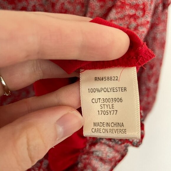 MAX STUDIO Georgette Elbow Sleeve Cold Shoulder Blouse Red White Floral Boho Top - Picture 12 of 16